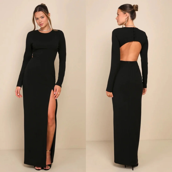 Lulus Flawless Esteem Black Long Sleeve Cutout Column Maxi Dress S Wedding Party - Picture 1 of 11